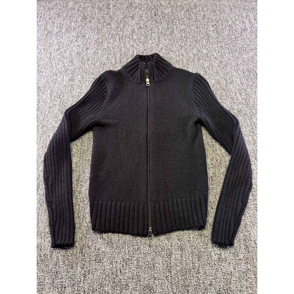 Banana Republic Sweater Womens Small Black Ribbed Trim Warm Full Zip Mock Neck